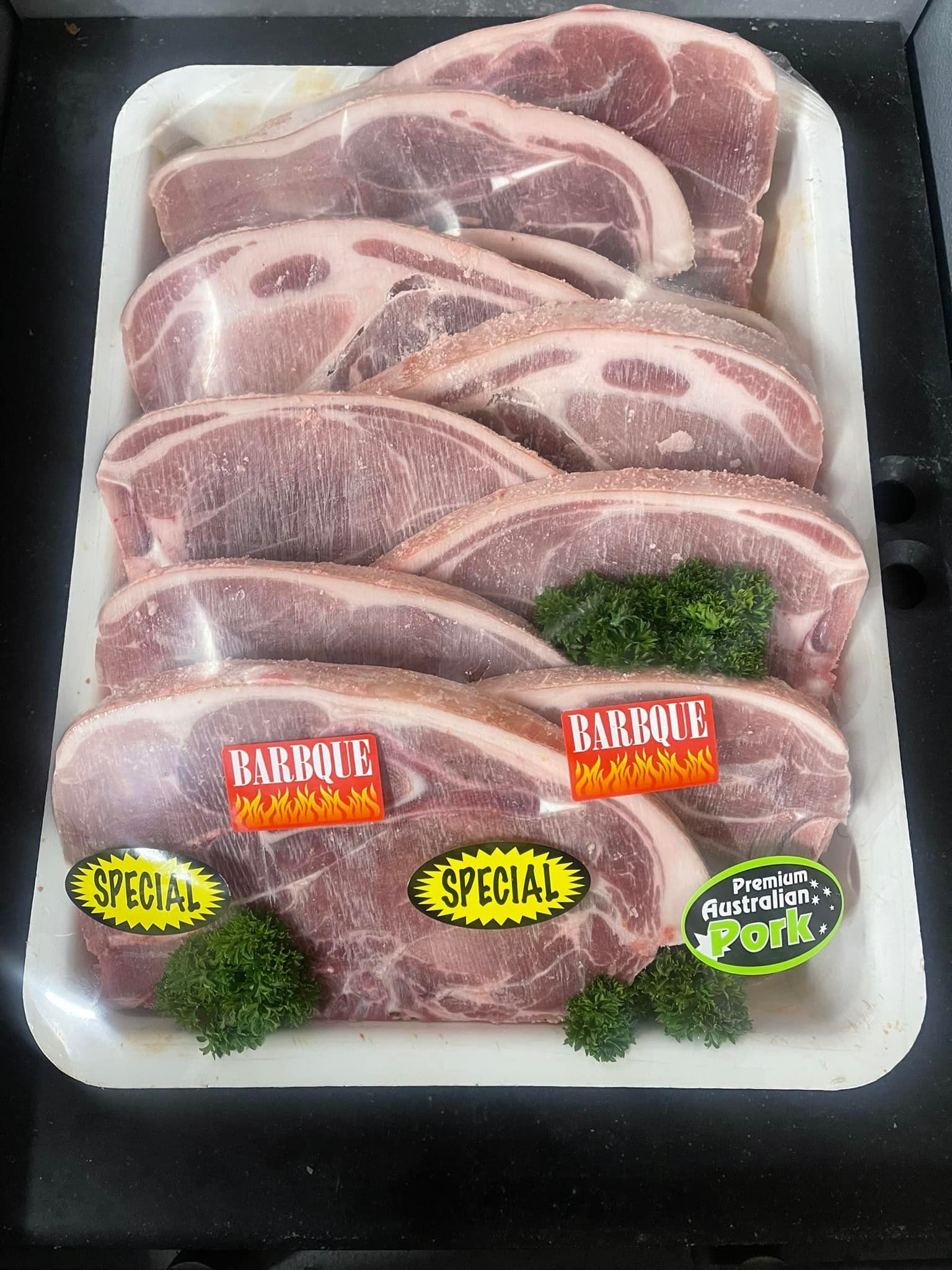A Packaged Pork Chops on a White Tray — Paddock to Plate in Tamworth, NSW