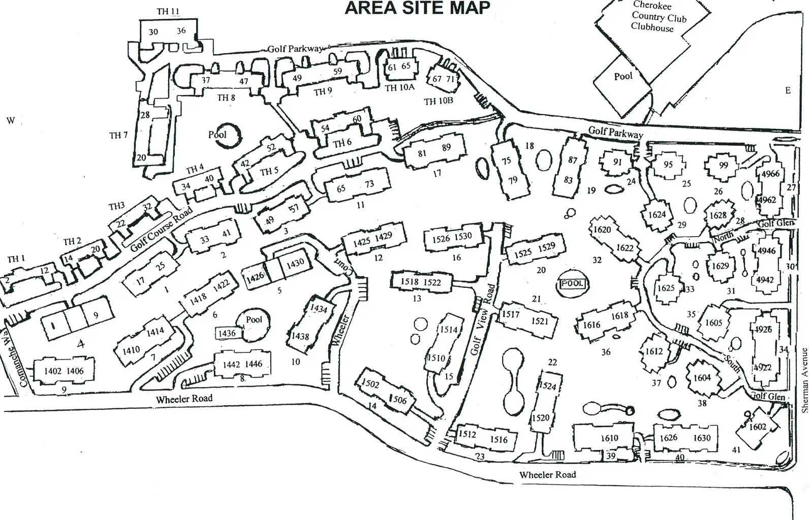A black and white drawing of an area site map