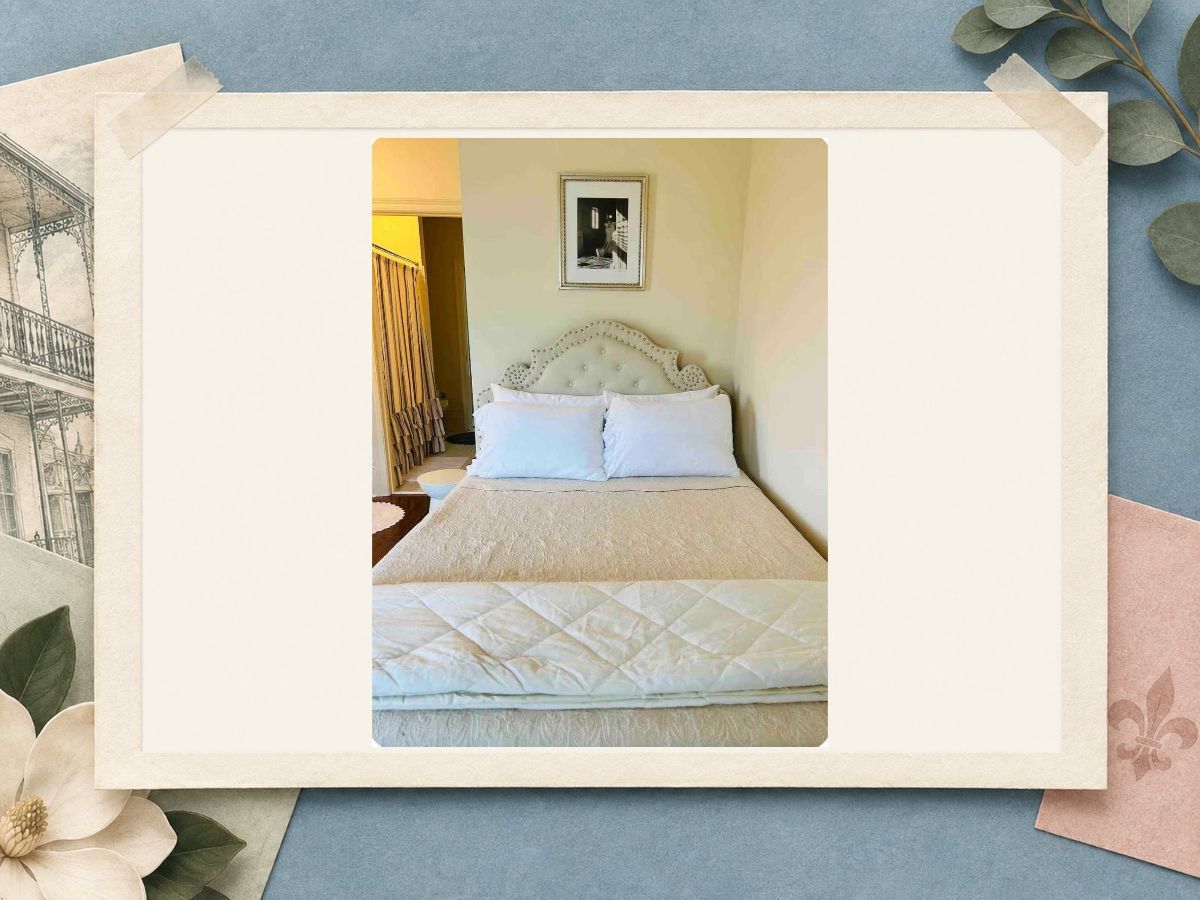 Bright white guest bedroom at The New Marigny House vacation rental in St. Roch, New Orleans
