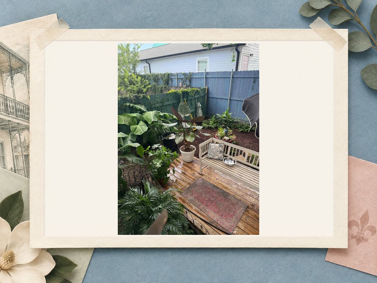 Garden and outdoor seating at The New Marigny House vacation rental in New Orleans