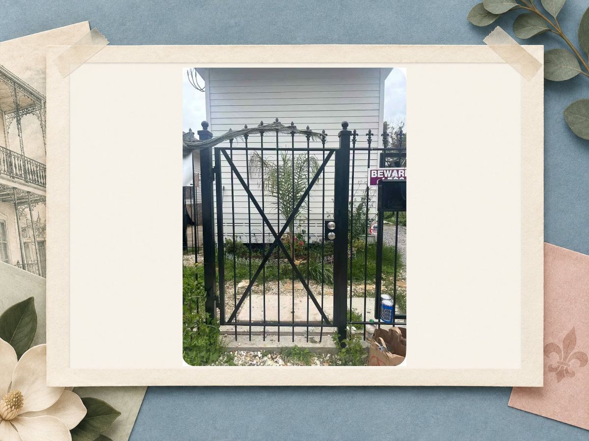 Decorative garden gate at The New Marigny House vacation rental in St. Roch, New Orleans