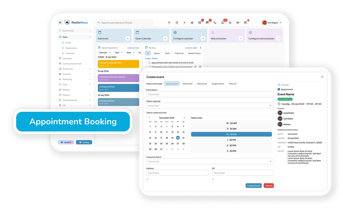 Roofing appointment scheduling calendar for inspections and job planning