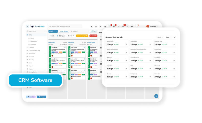 Roofing CRM software pipeline and lead management dashboard
