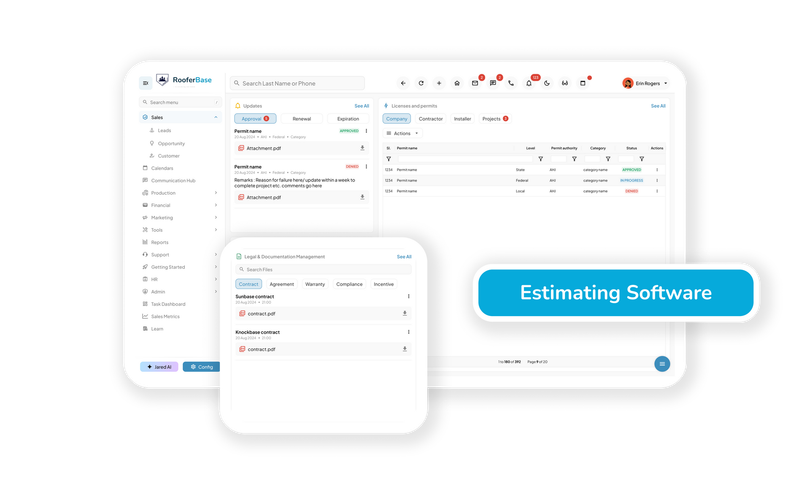 Roofing estimating software showing digital takeoff tools and material pricing