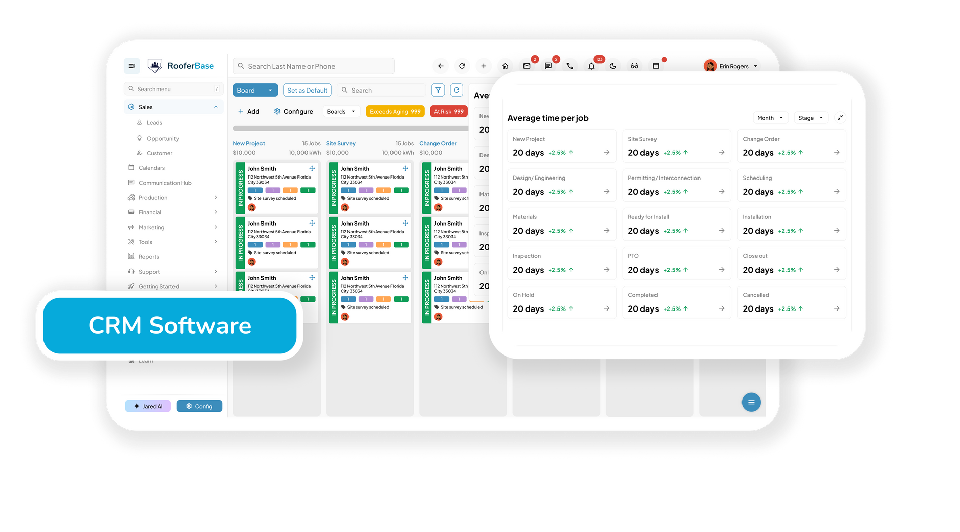 Roofing CRM Software Dashboard