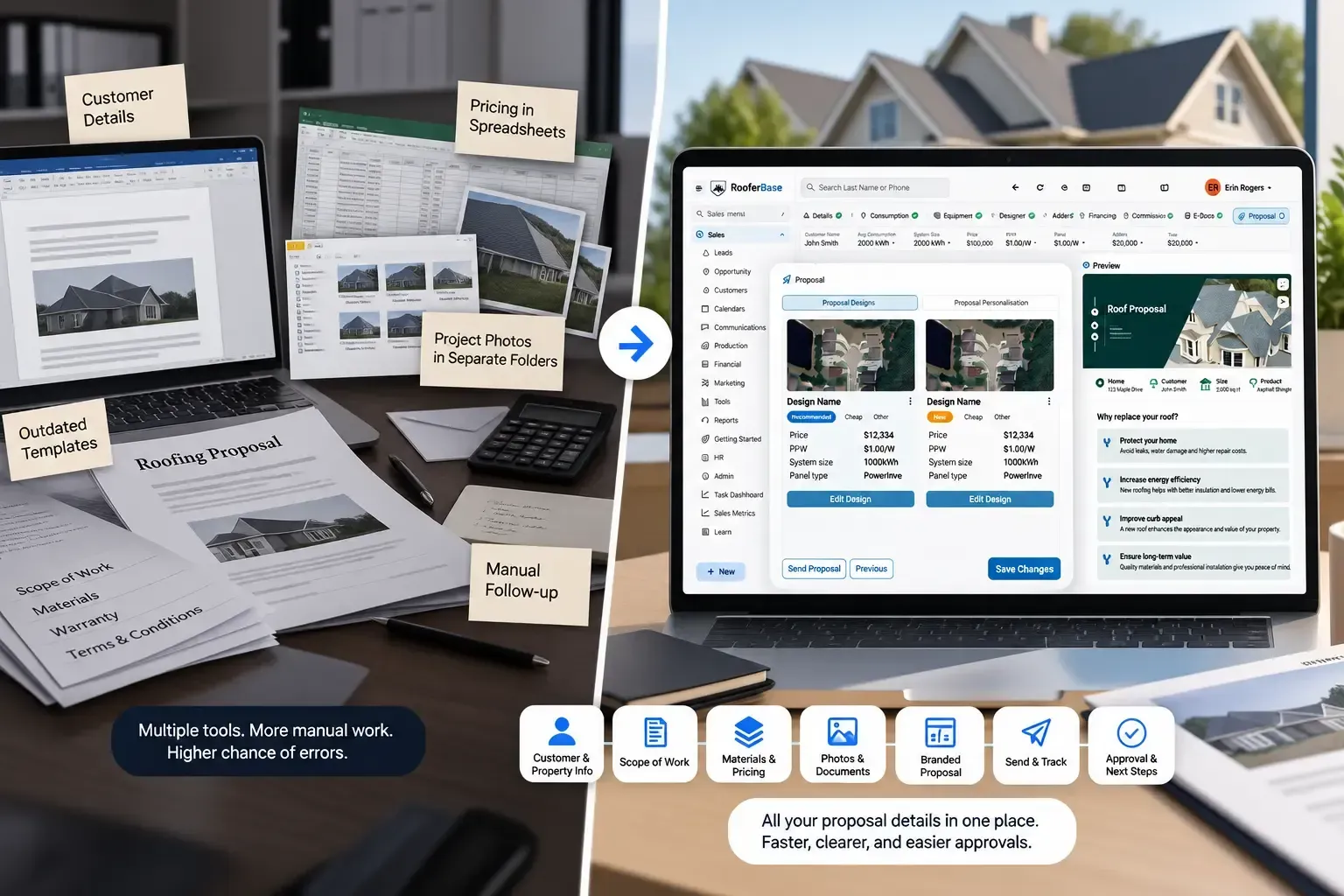 Roofing proposals with document vs. proposal from roofing proposal software