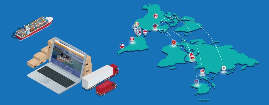 Shipping logistics showing global delivery routes.