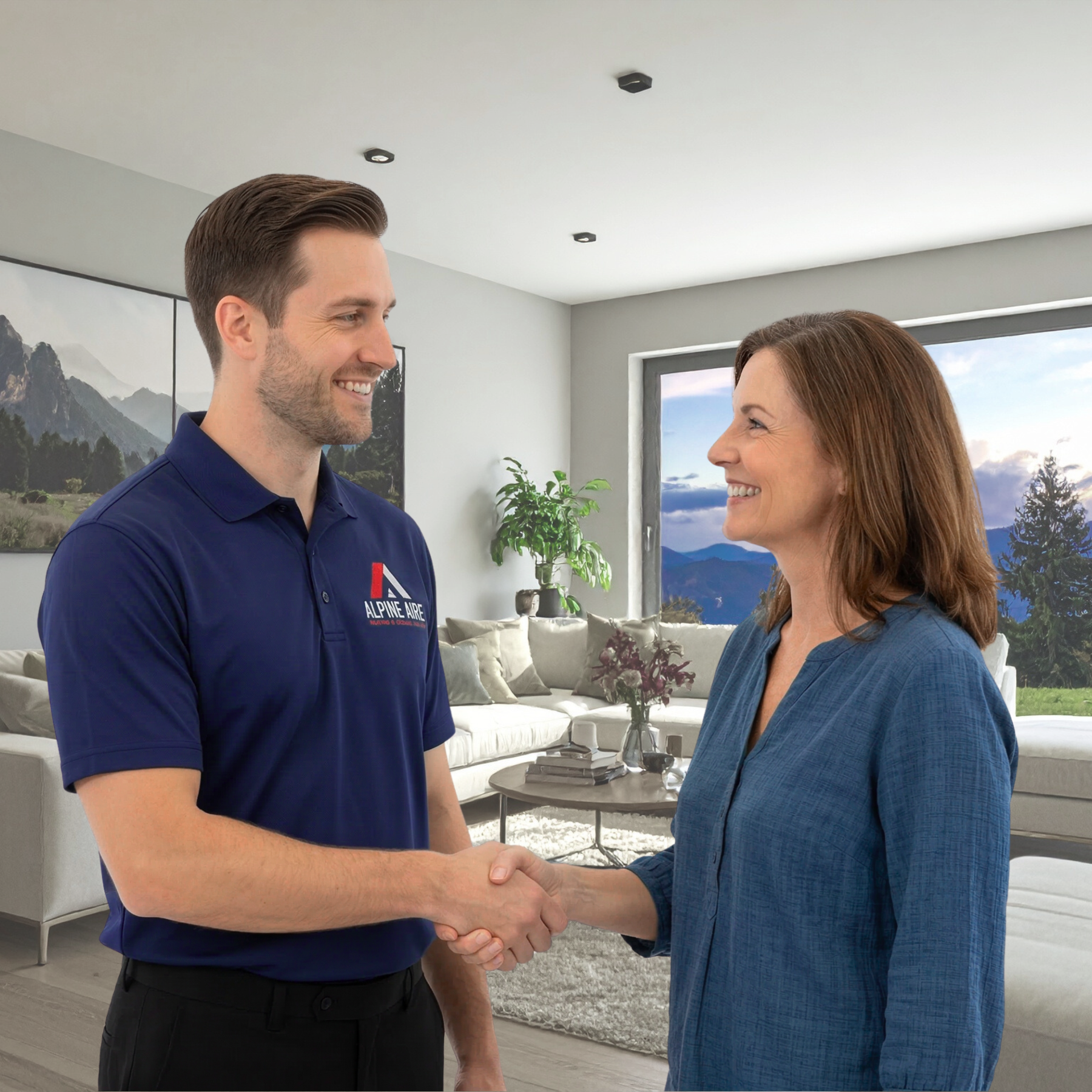 Alpine Aire HVAC technician assisting a homeowner in Wenatchee, Washington