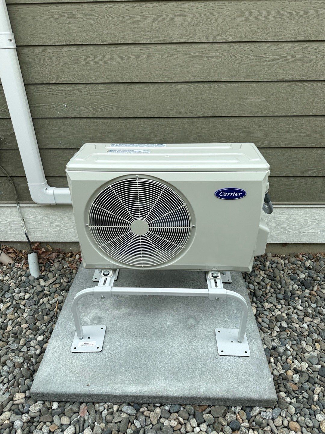 New Carrier ductless mini-split outdoor unit installed by Alpine Aire at a home in Wenatchee, WA