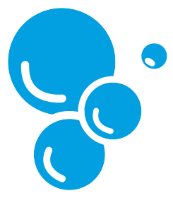 A graphic of four blue, overlapping circles of varying sizes, each with a curved white line to suggest a bubble effect.