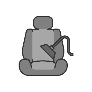 A gray icon of a vacuum cleaner nozzle cleaning a car seat.