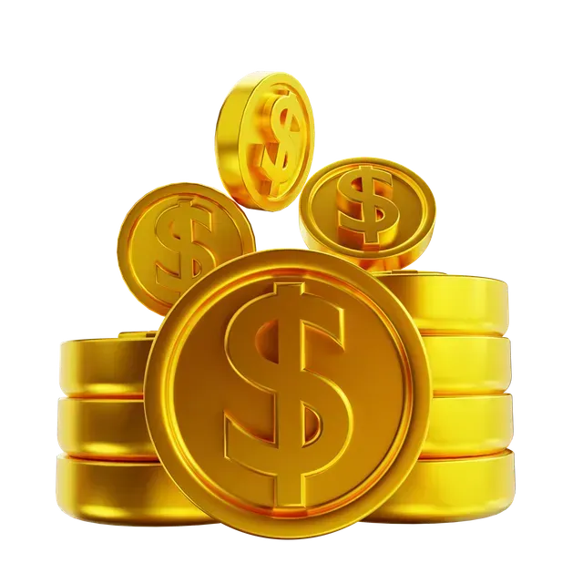 Uma pilha de moedas de ouro com um cifrão.
