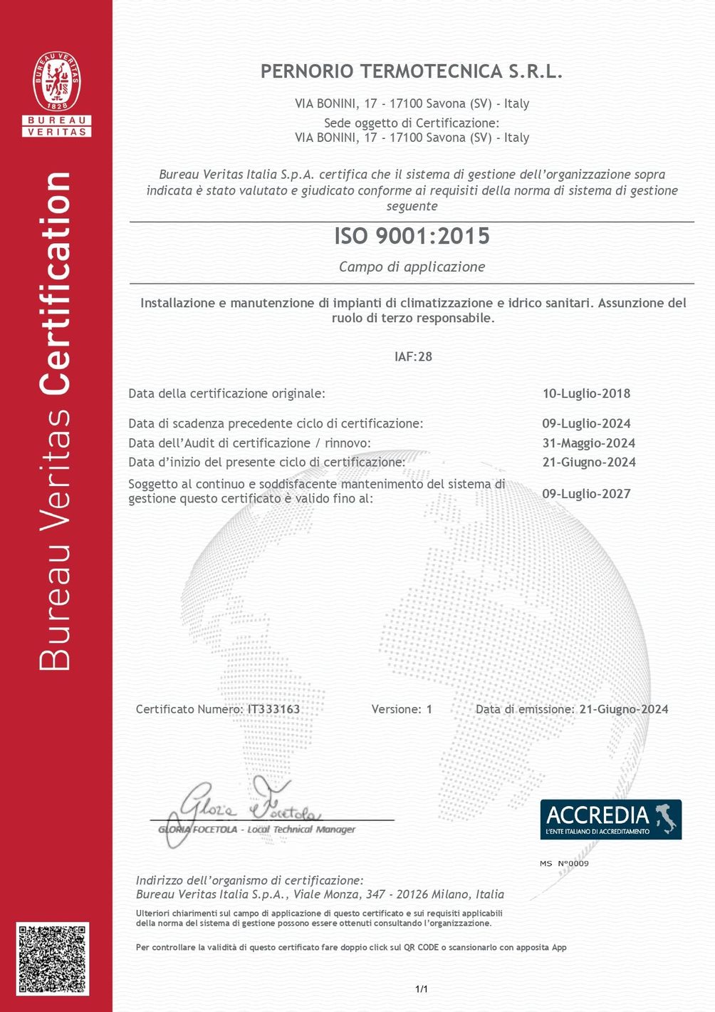 Certificato ISO 9001-2024