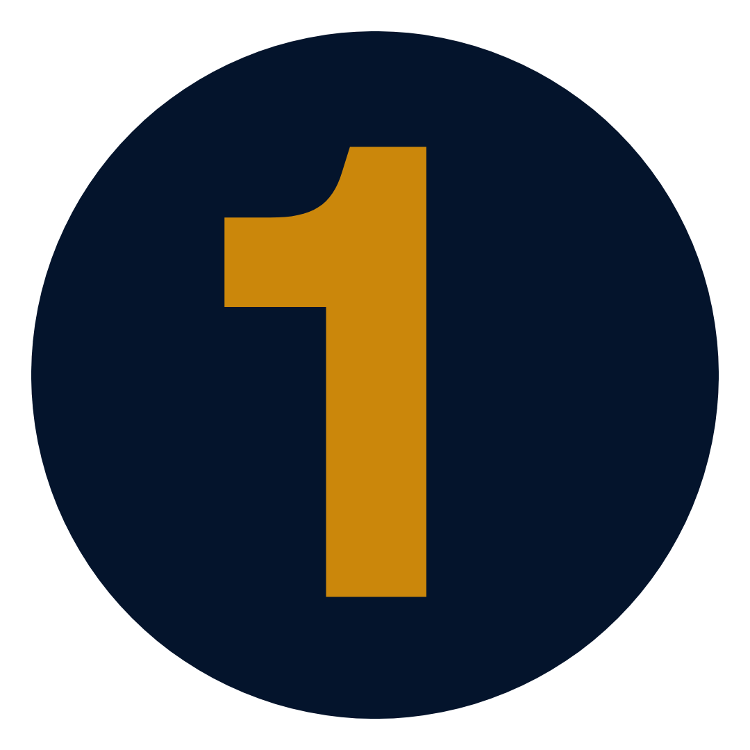 A blue circle with a yellow number one inside of it.