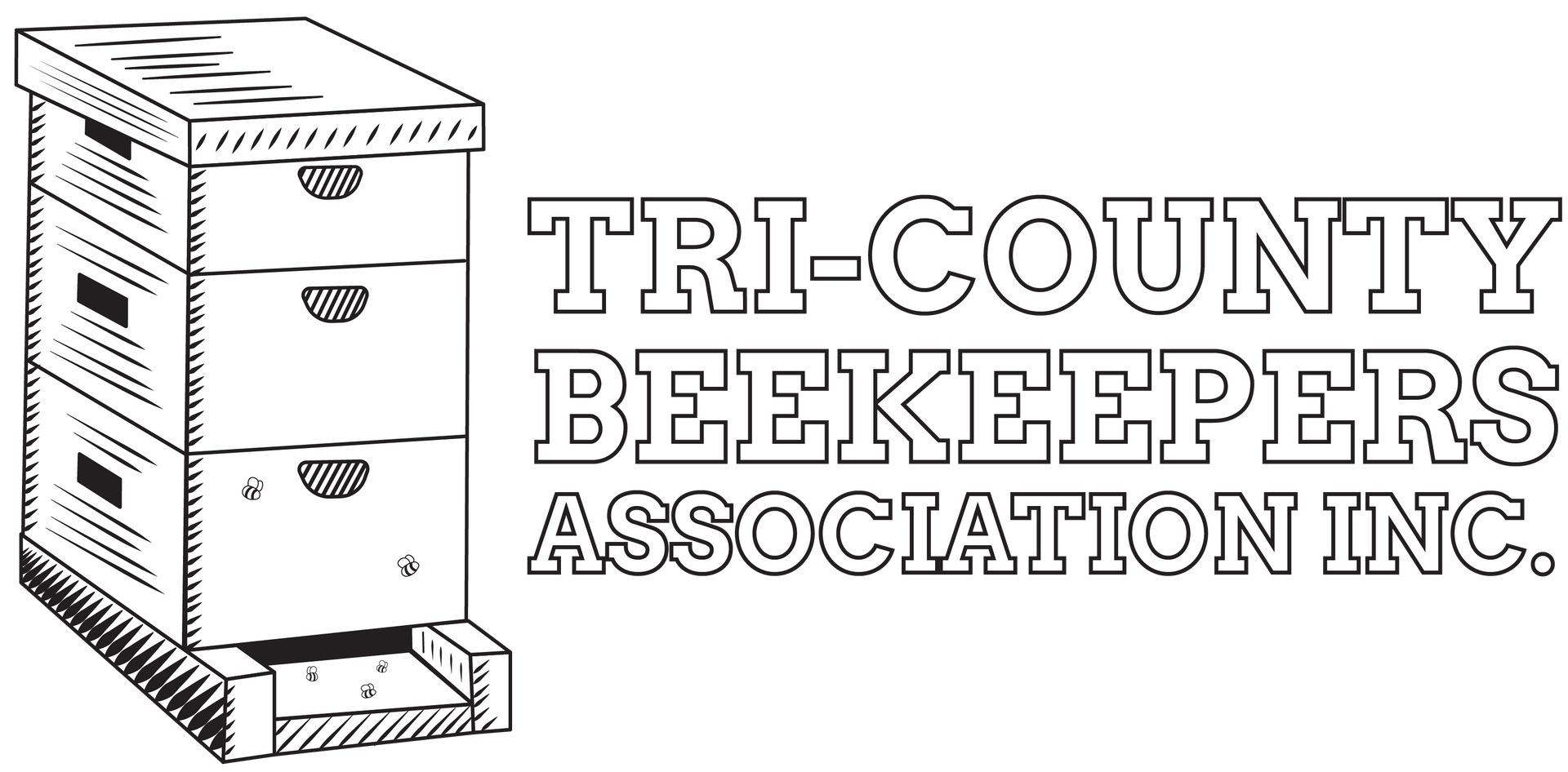 A white logo for Tri-County Beekeepers Association Inc.
