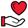 Main tendant un cœur rouge, symbole de charité ou de bienveillance.