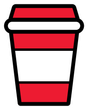 Icône de tasse de café à emporter rouge et blanche avec un contour noir