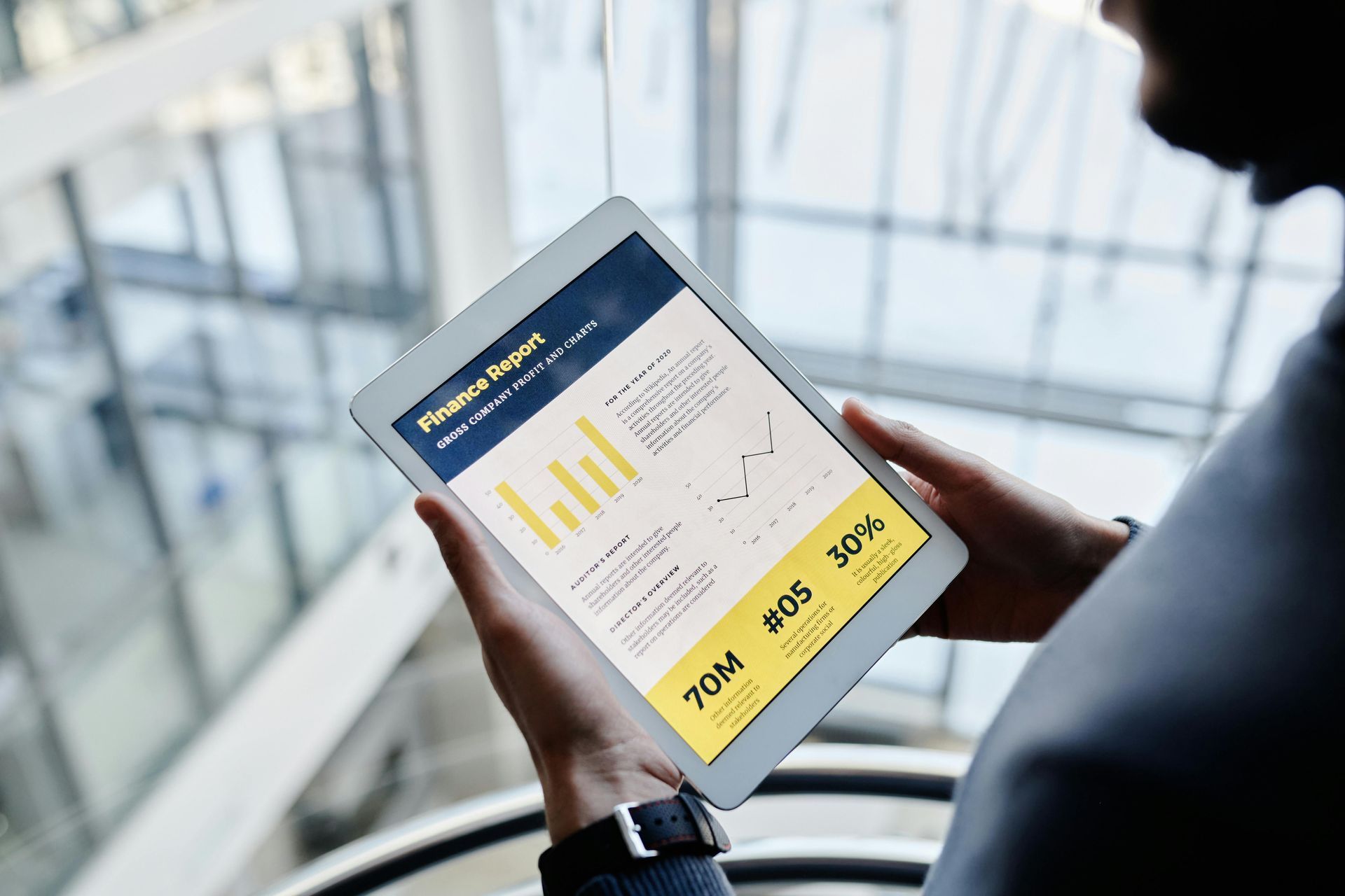 financial report with charts and data.