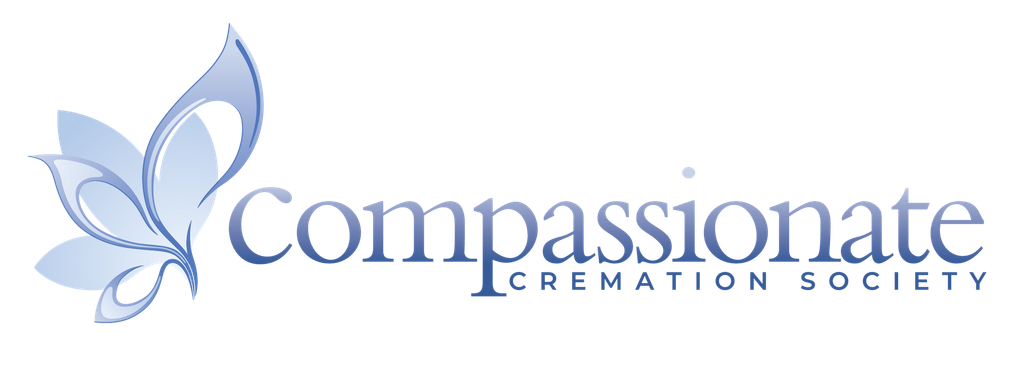 A stylized light blue butterfly logo next to the text "Compassionate CREMATION SOCIETY" in a blue serif font.