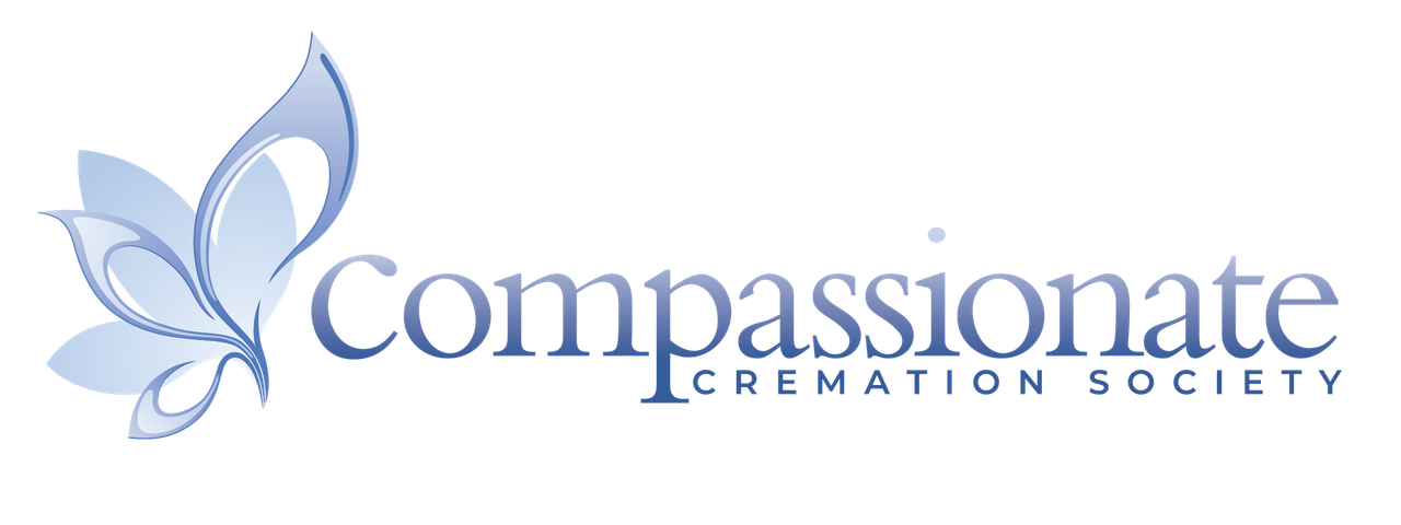 A stylized light blue butterfly logo next to the text "Compassionate CREMATION SOCIETY" in a blue serif font.