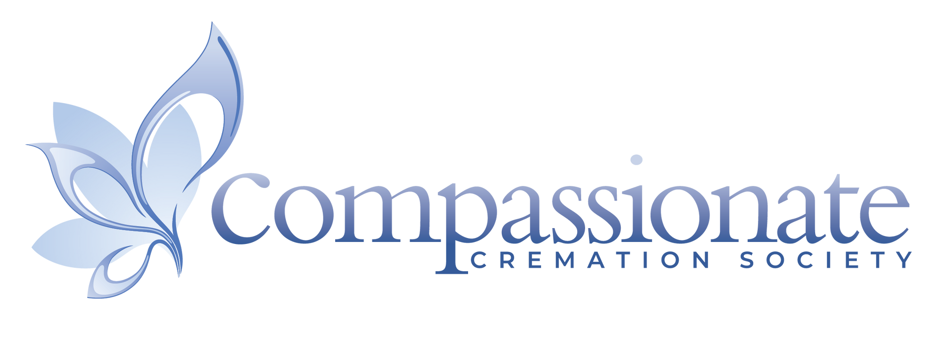 A stylized light blue butterfly logo next to the text "Compassionate CREMATION SOCIETY" in a blue serif font.