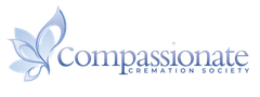 A stylized light blue butterfly logo next to the text "Compassionate CREMATION SOCIETY" in a blue serif font.