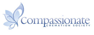 A stylized light blue butterfly logo next to the text "Compassionate CREMATION SOCIETY" in a blue serif font.