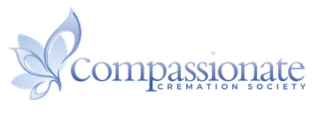 A stylized light blue butterfly logo next to the text "Compassionate CREMATION SOCIETY" in a blue serif font.