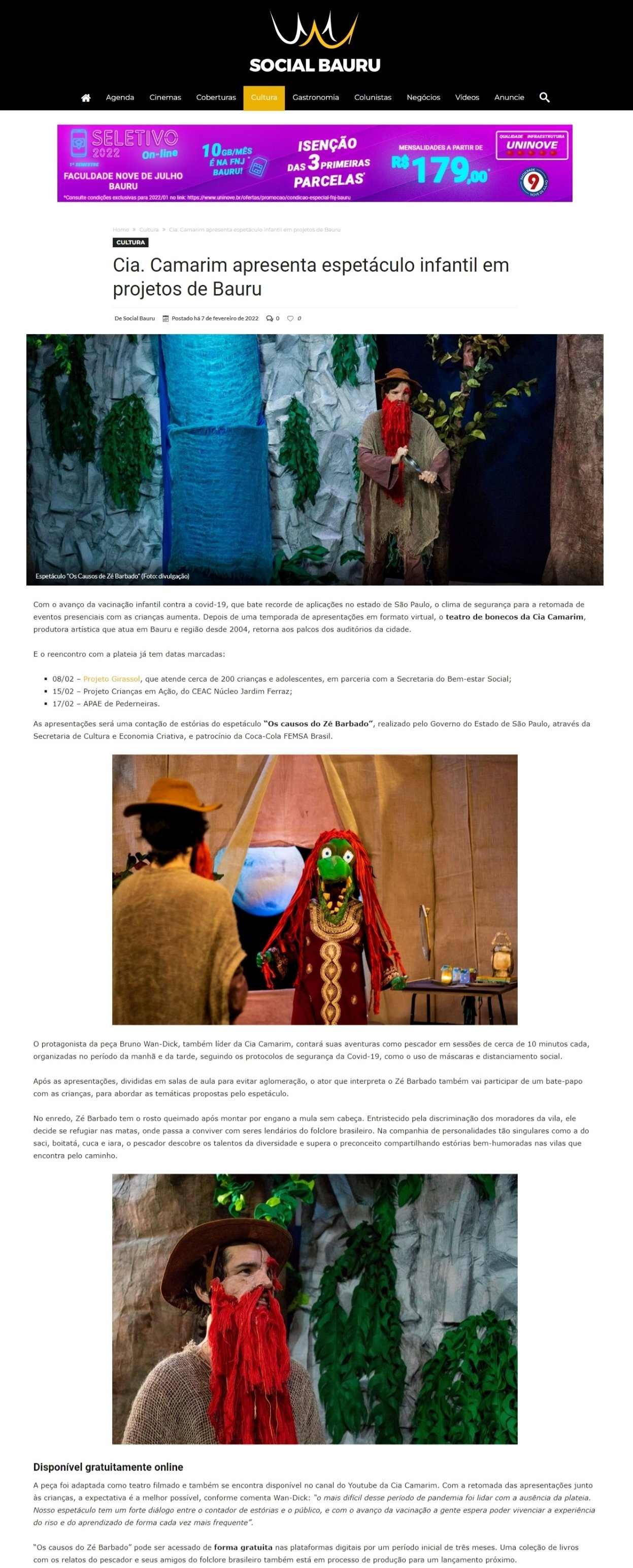 Reportagem, “Os causos do Zé Barbado”, sobre folclore brasileiro, estreia no YouTube. 