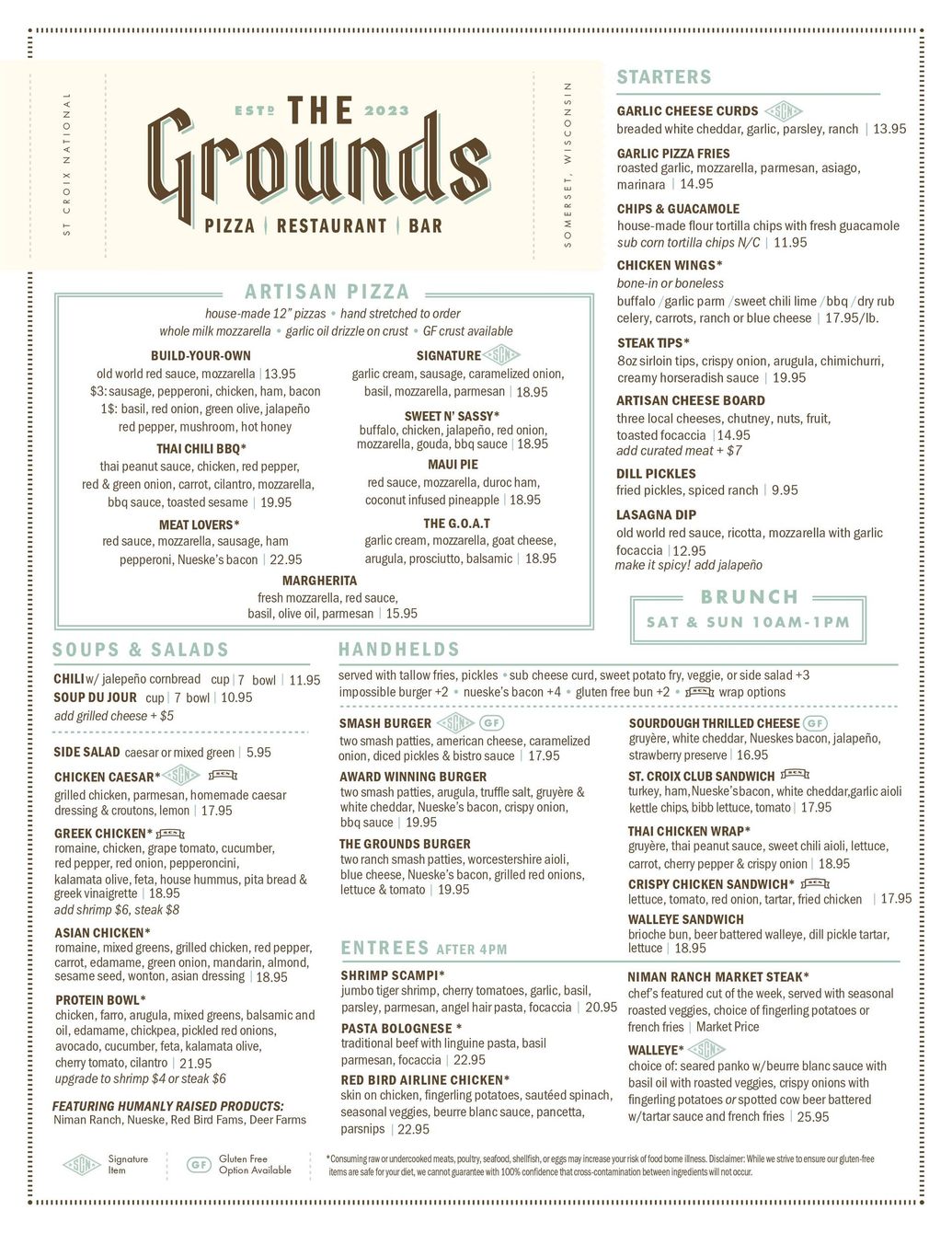 The lunch and Dinner menu.