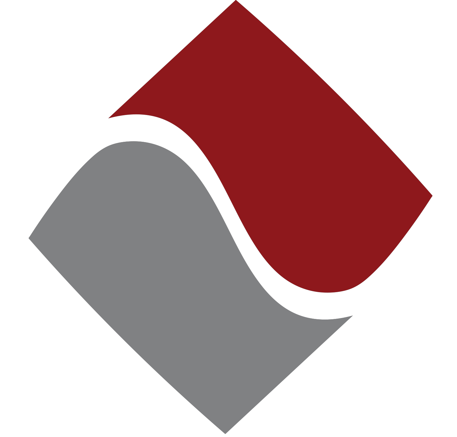 A red and gray square with a white swirl on it