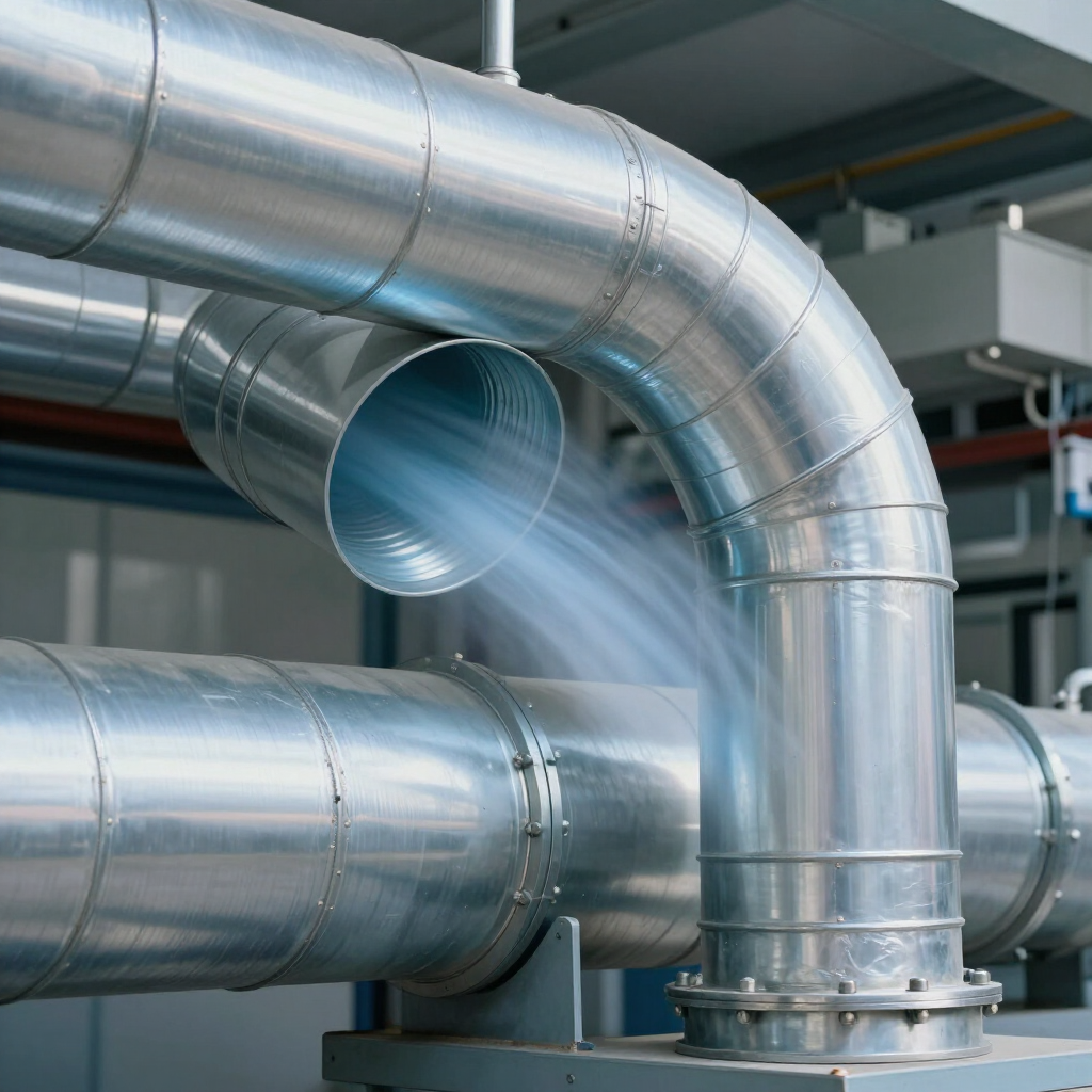 Conduits métalliques avec une section de tuyau, dans une installation industrielle.