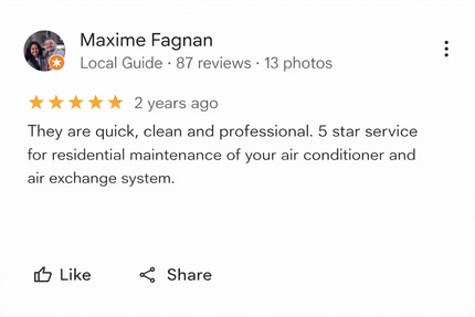 Un avis cinq étoiles sur Google, rédigé par Maxime Fagnan.