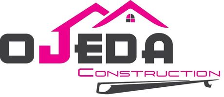 A logo for ojeda construction with a house and gutter.