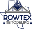 ROWTEX Remodeling logo with blue house roof and Texas outline on a white background