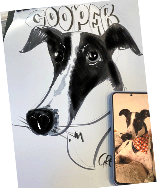 Pet portraits drawing realistic Dogs at live events.