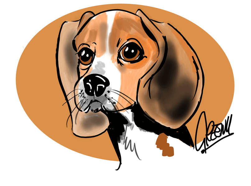 Dog digital drawings at events, live cartoon of pooches