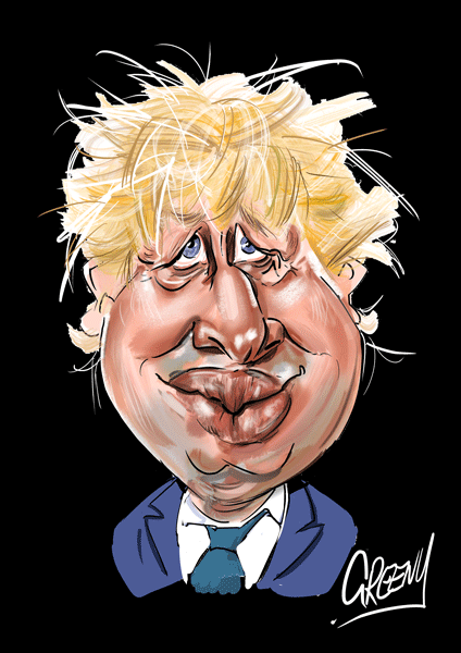 celebrity caricatures by cartoonist David Green this week is former british PM Boris Johnson