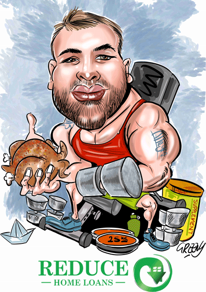 Gym junkie caricature by David Green