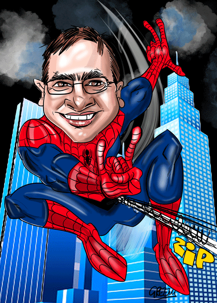 Spiderman super hero caricature.