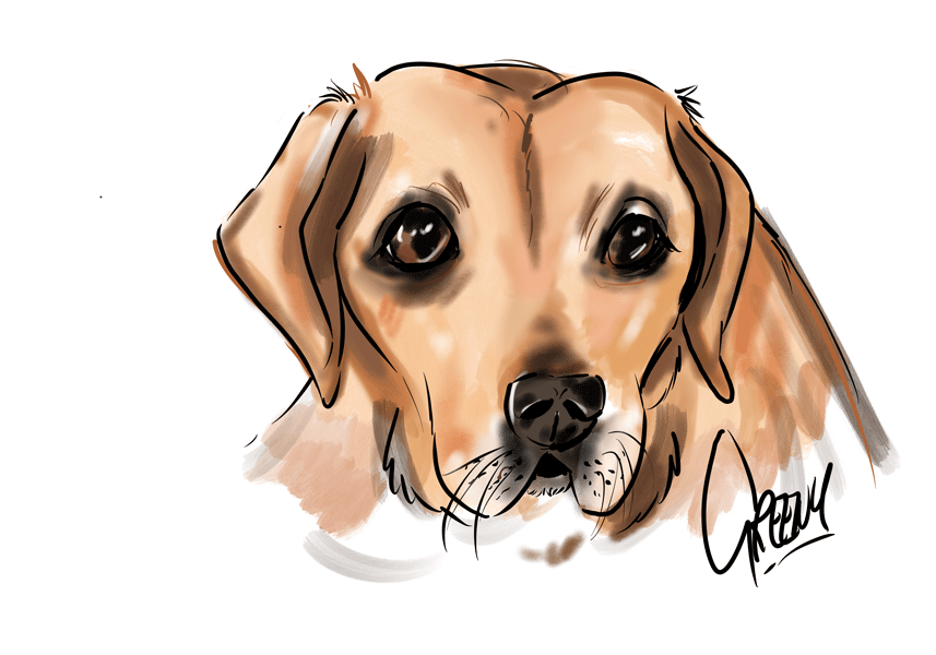 Drawing dogs at events, digital fun portraits of pooches by animal artist David Green