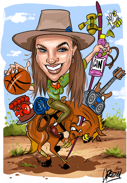 Caricatures drawing online shop for easy to order cartoon characters custom-made to order, one price multiple themes.