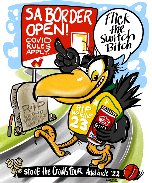 Stone the crows cartoon design for a t-shirt digitally drawn with a cricket theme