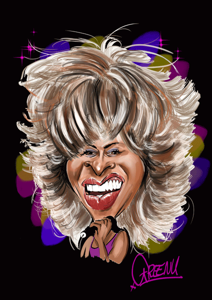 Celebrity caricature of the week is queen of rock TINA TURNER by Caricature cartoonist DAVID GREEN