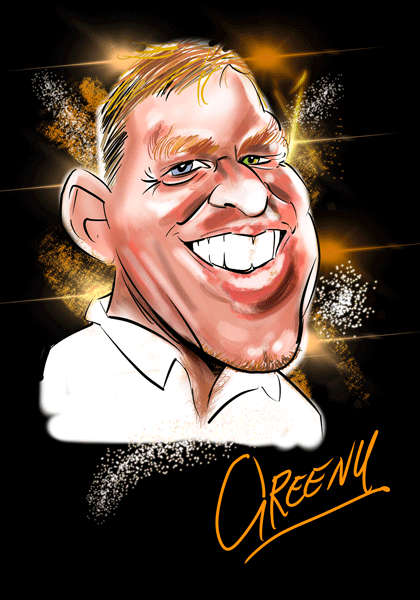 Celebrity caricature of the week is Australian leg spinner SHANE WARNE a caricature by caricature cartoonist DAVID GREEN
