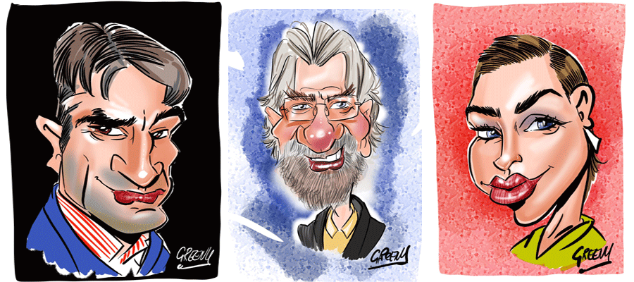 Digital live caricatures on the ipad printed by david Gree