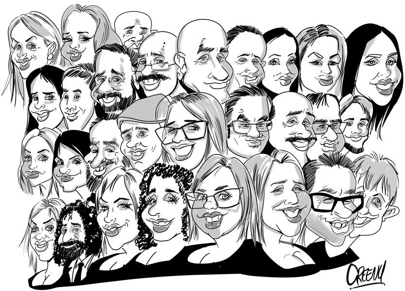 Digital live caricatures on the ipad printed by david Gree