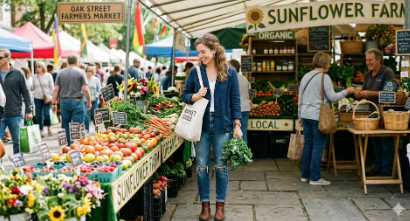 Happy shoppers at a Farmers Market