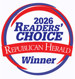 2026 Readers' Choice award badge for Republican Herald winner in red, blue, and white