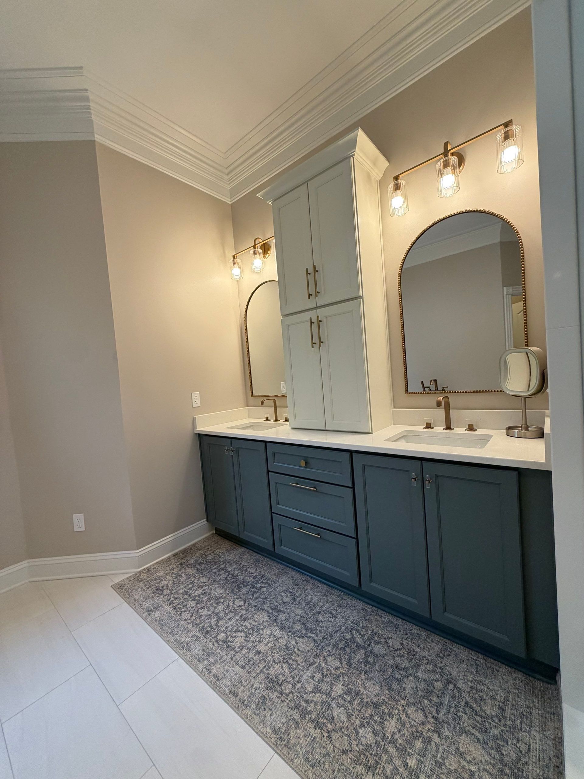 Franklin, Tennessee bathroom features custom two-tone vanity and cabinetry
